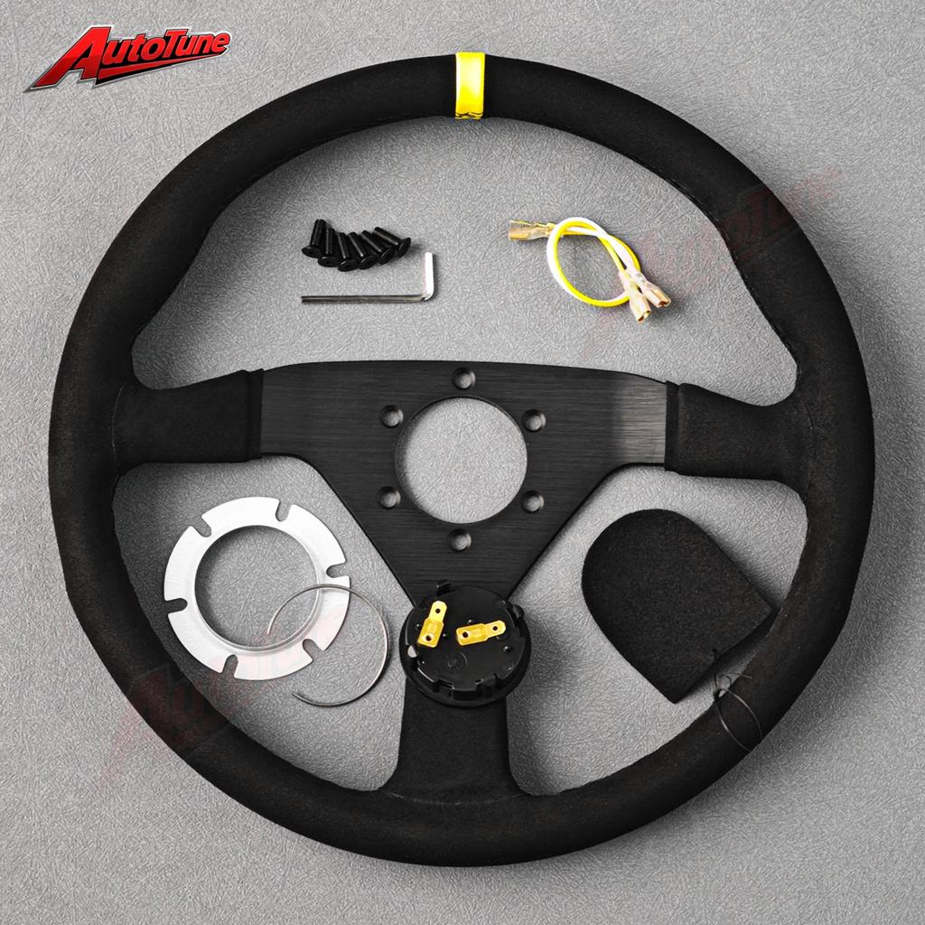 JDM 14inch Montecarlo Suede Steering Wheel Universal Racing Sports Flat Steering Wheel