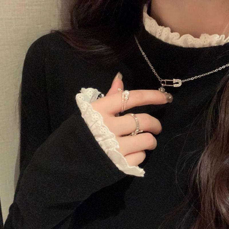 Versatile Lace High Neck Long Sleeve Base Layer - Warm Stylish Autumn/Winter Inner Casual Top