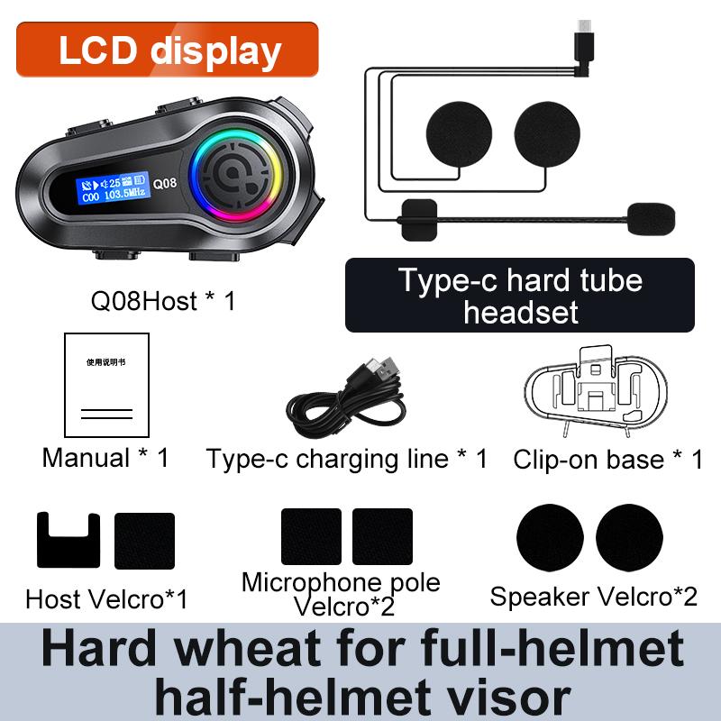1pc Q08-Max Motorcycle Helmet Intercom Bluetooth Headset LCD Display 2 Riders Music Share with Flashlight 500M Interphone
