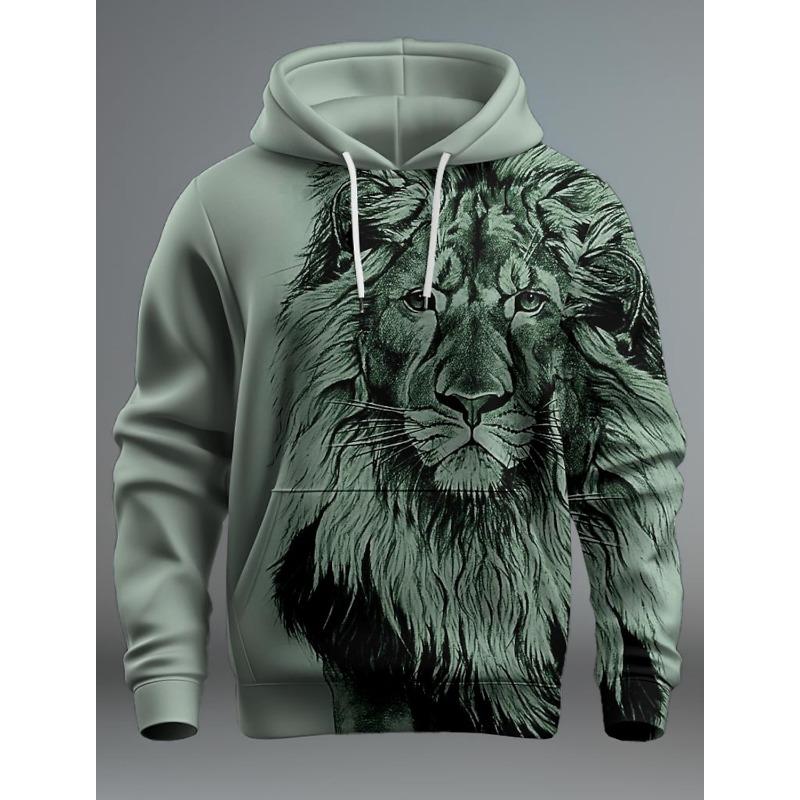 Graphic Lion Men's Fashion 3D Print Hoodie Streetwear Hoodies Long Sleeve Hooded Front Pocket Spring Sweatshirt