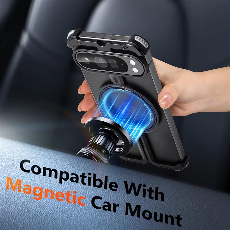 Luxury Metal Frame Magsafe Phone Case For Google Pixel 8 9 Pro XL 9pro Aluminum Alloy Frameless Magnetic Holder Shockproof Cover