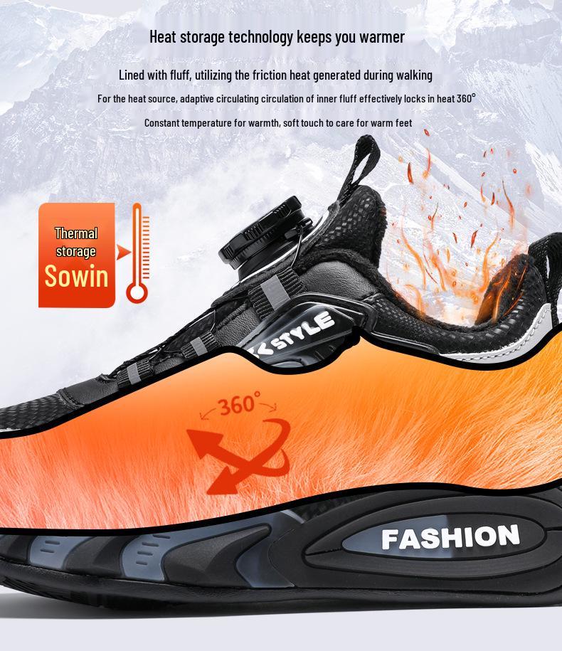 Boys' Winter 2025 Cotton & Velvet Warm Leather Running Shoes
