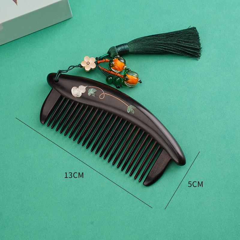 

Расческа ручной работы из Pterocarpus Santalinus с инкрустацией серебряной проволокой и цветной ракушкой, натуральный фиолетовый сандал, портативная подарочная расческа