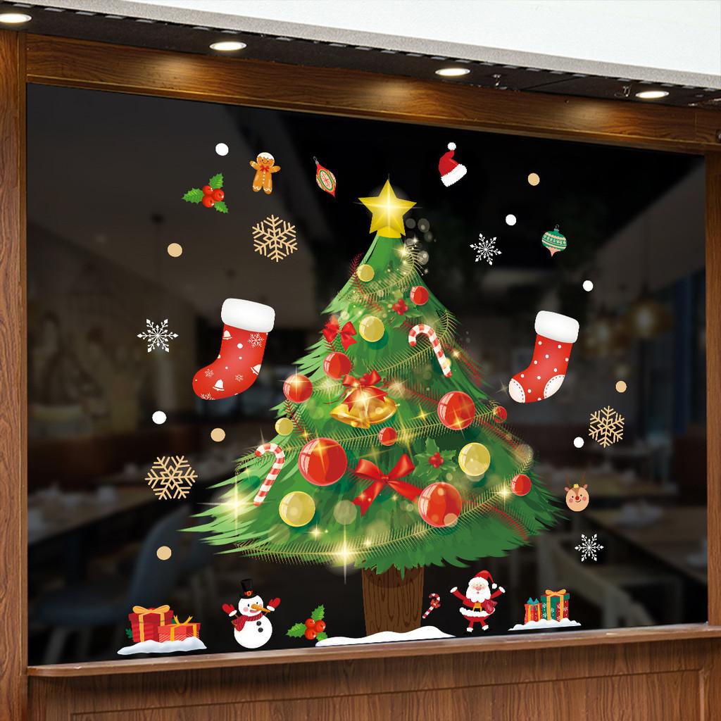 Static Christmas Cling Pvc Sticker With Santa And Tree For Holiday Decor Window