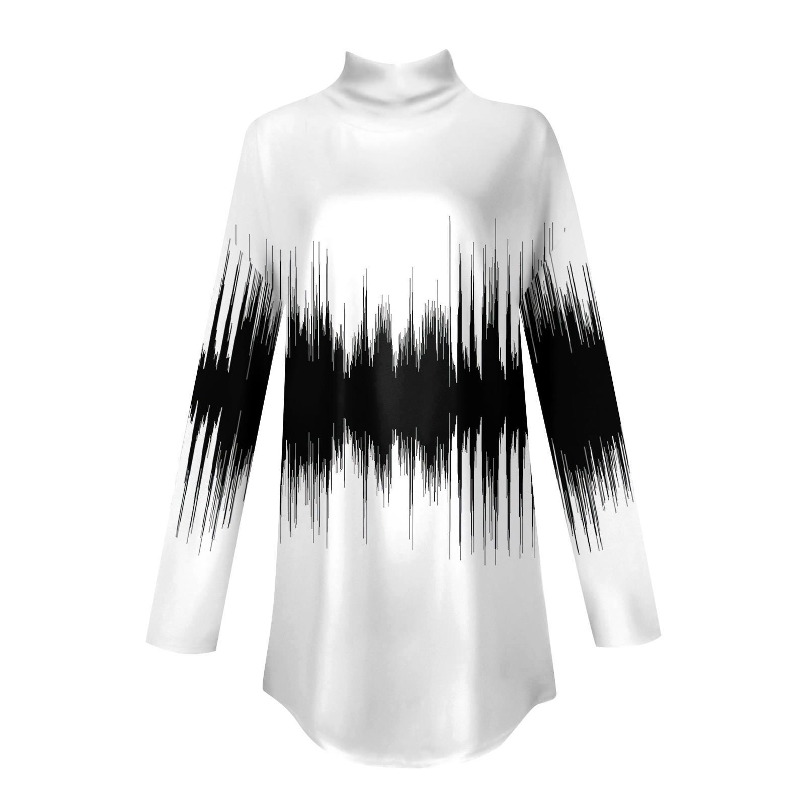 Женская модная повседневная футболка с длинным рукавом с высоким воротом и принтом — фото 4