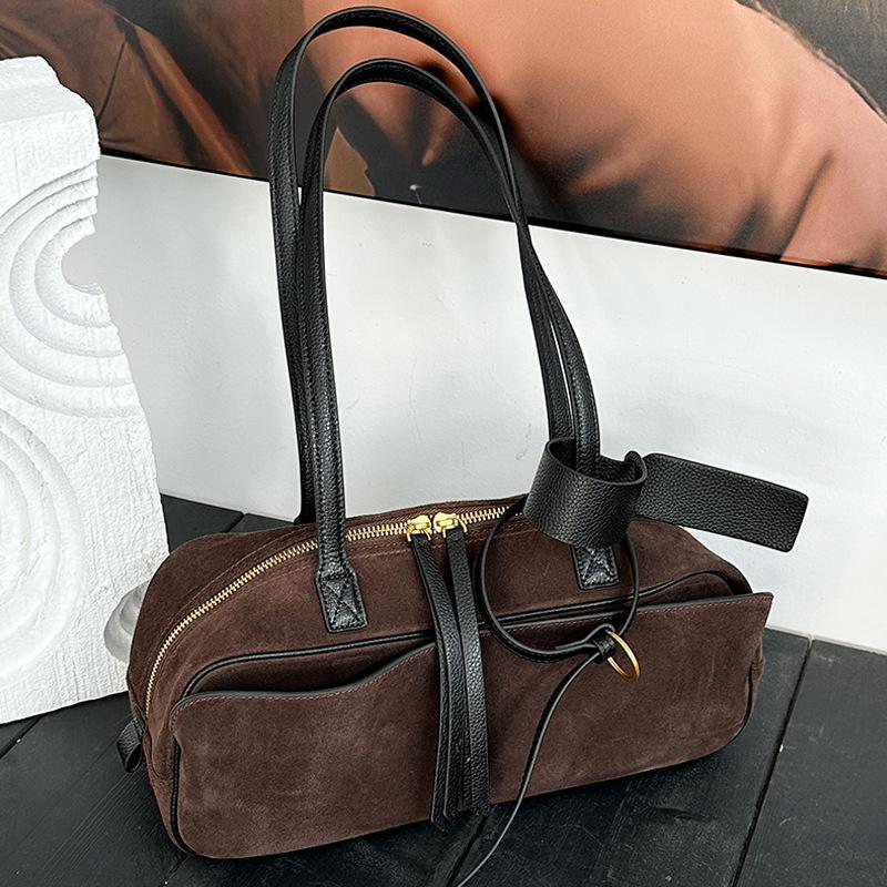 

Frosted Cowhide Bowling Tote Bag Genuine Leather 2025 New Commuter Women s Bag Single Shoulder Underarm Bag High-end Luxury Small Brown