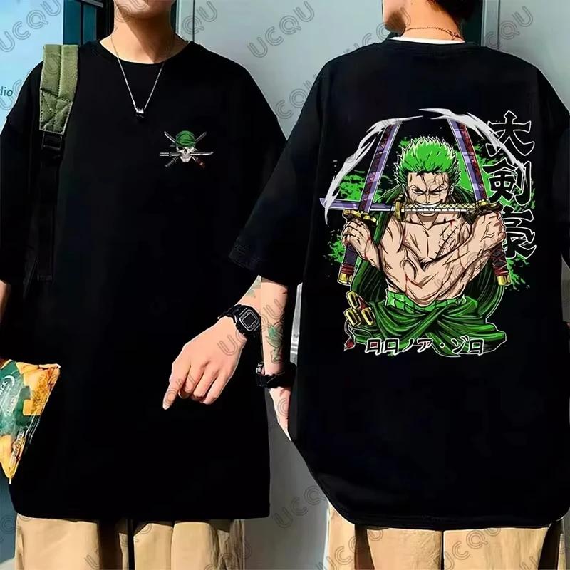 One Piece 2026 Summer Men Cotton Tshirt Streetwear Anime Graphic Oversized Short Sleeve Casual Daily Wear Roronoa Zoro 3 Swords