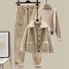 Winter Lamb Plush Fur Granular Fleece Jacket Sweater Casual Pants Three-piece Fashion Professional Pants Suit Women