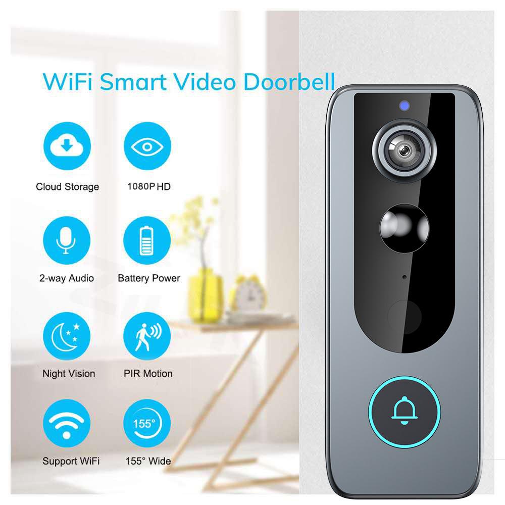 Chytrý bezdrátový TUYA WiFi video zvonek s vysokým rozlišením, standardním vyzváněním ding-dong a interním napájením