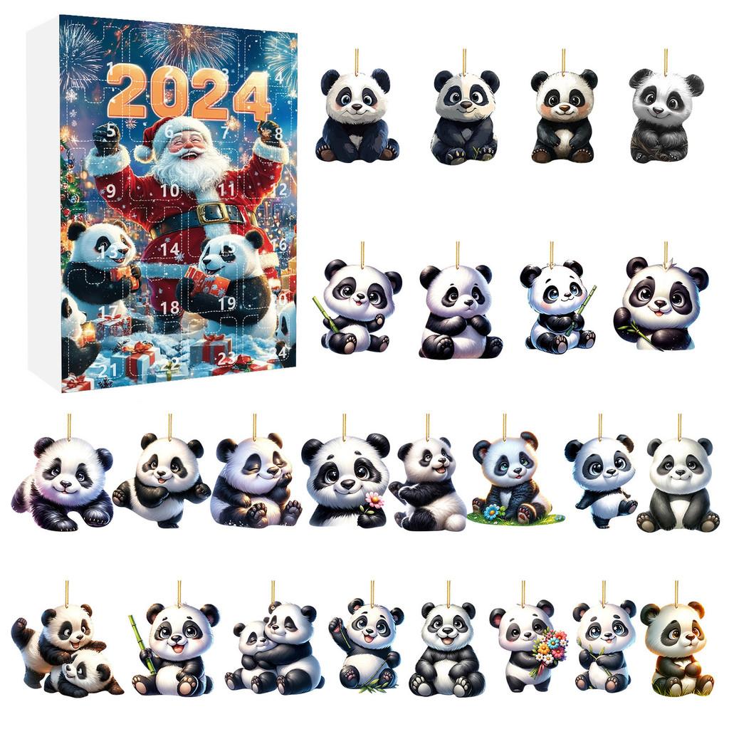 

Panda Christmas Countdown Calendar With 24 Acrylic Bag Hangers For Holiday Party Decor Style A