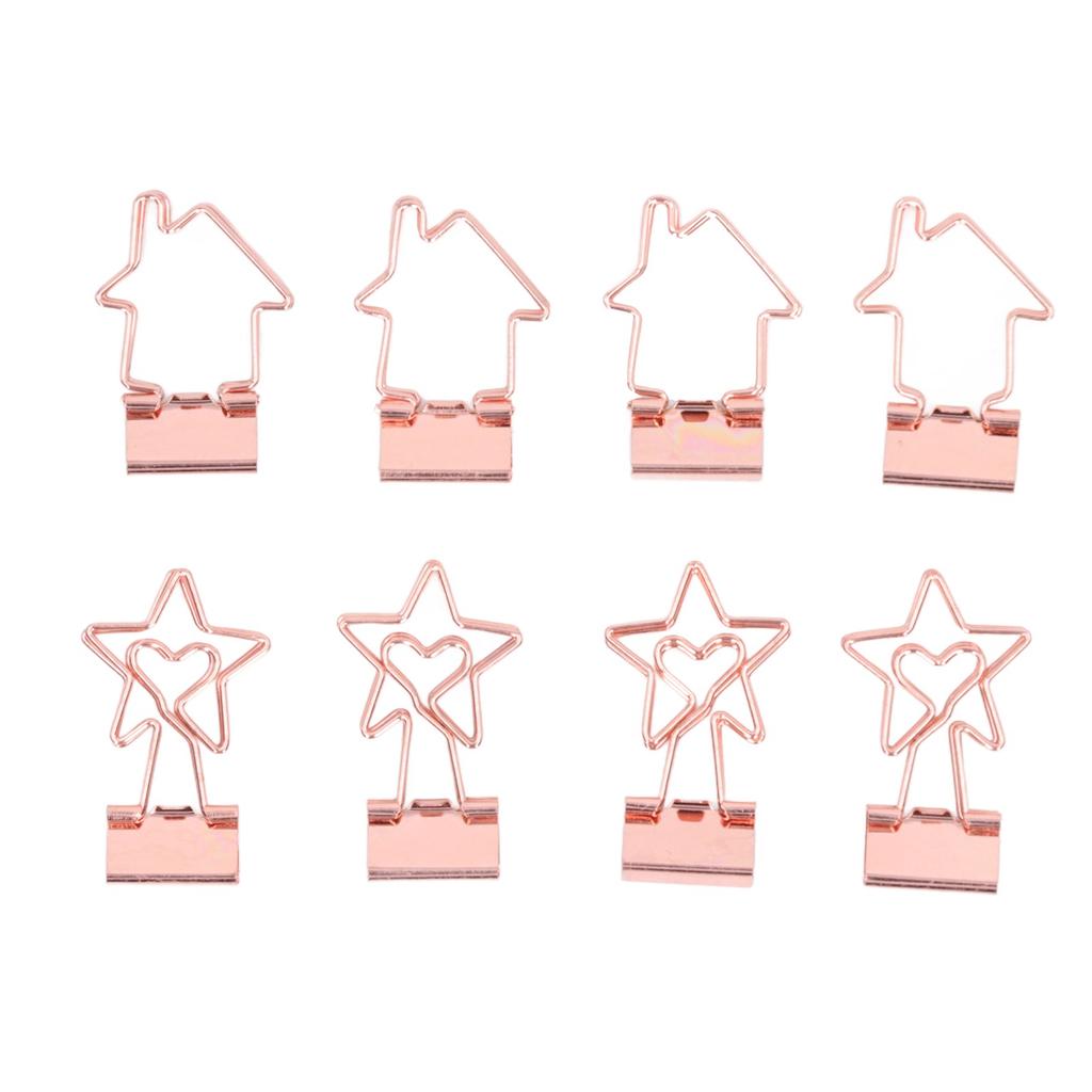 30 Stück Kleine Büroklammern Roségold Langlebiges Metall Stern- und Hausstil Hohle Binder-Clips für Dokumente Kleidung Papiere