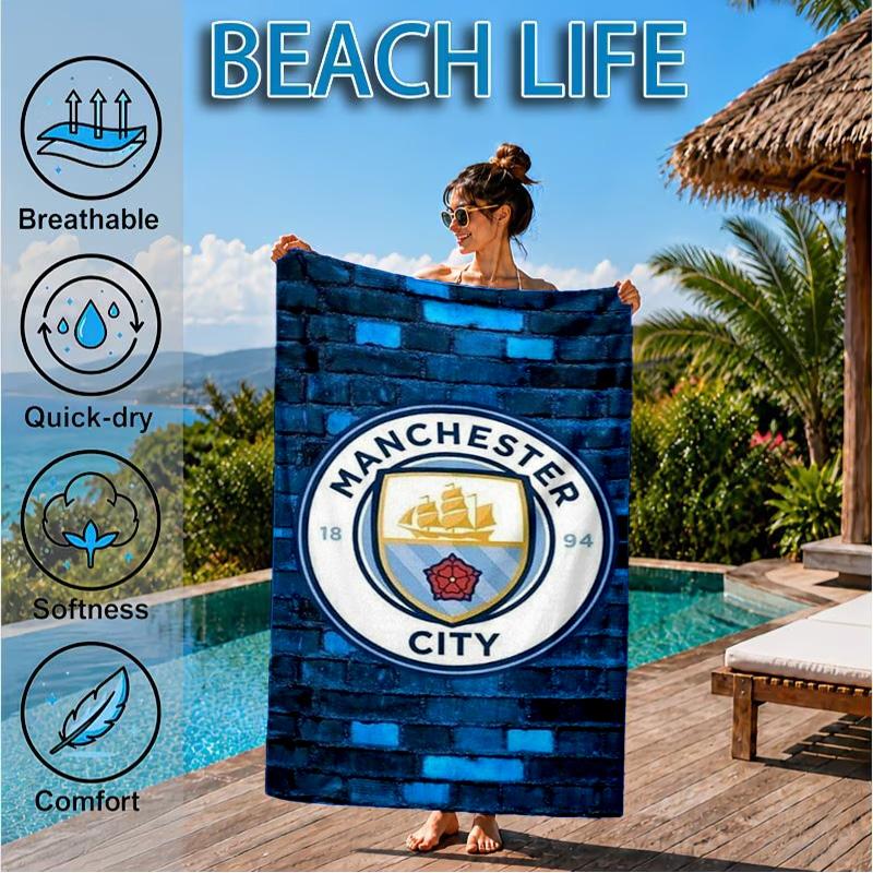 Asciugamano da Spiaggia in Microfibra Stampato City Football Club, Morbido e Assorbente, Asciugatura Rapida, Ideale per Viaggi Estivi, Essenziale per la Spiaggia, Piscina