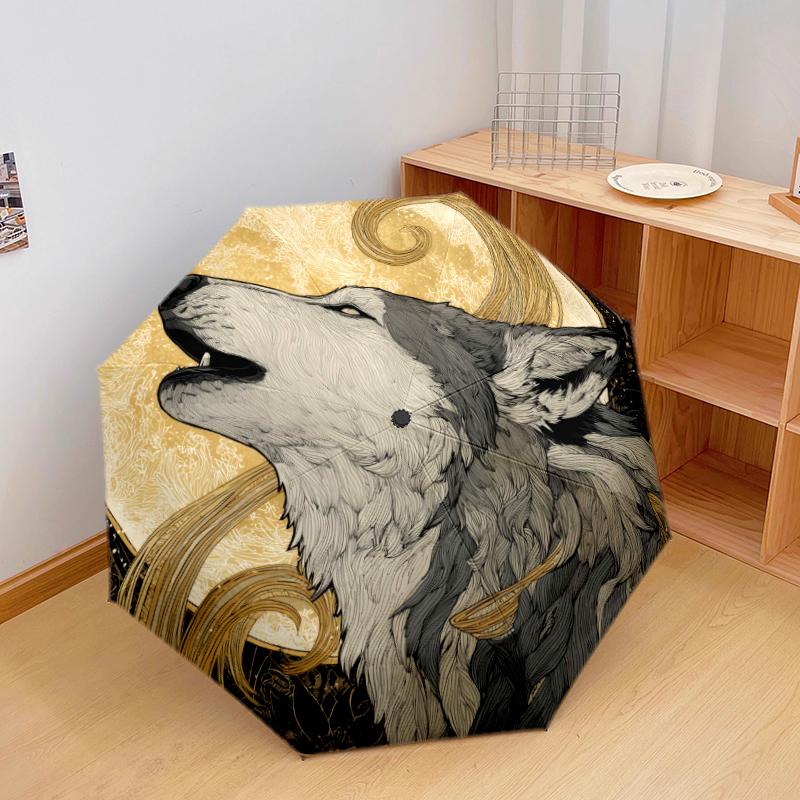 

1 PC Automatic Folding Umbrella - Retro Fierce Wolf Pattern, Portable & Foldable Design with 8 Ribs, Christmas Birthday Gifts