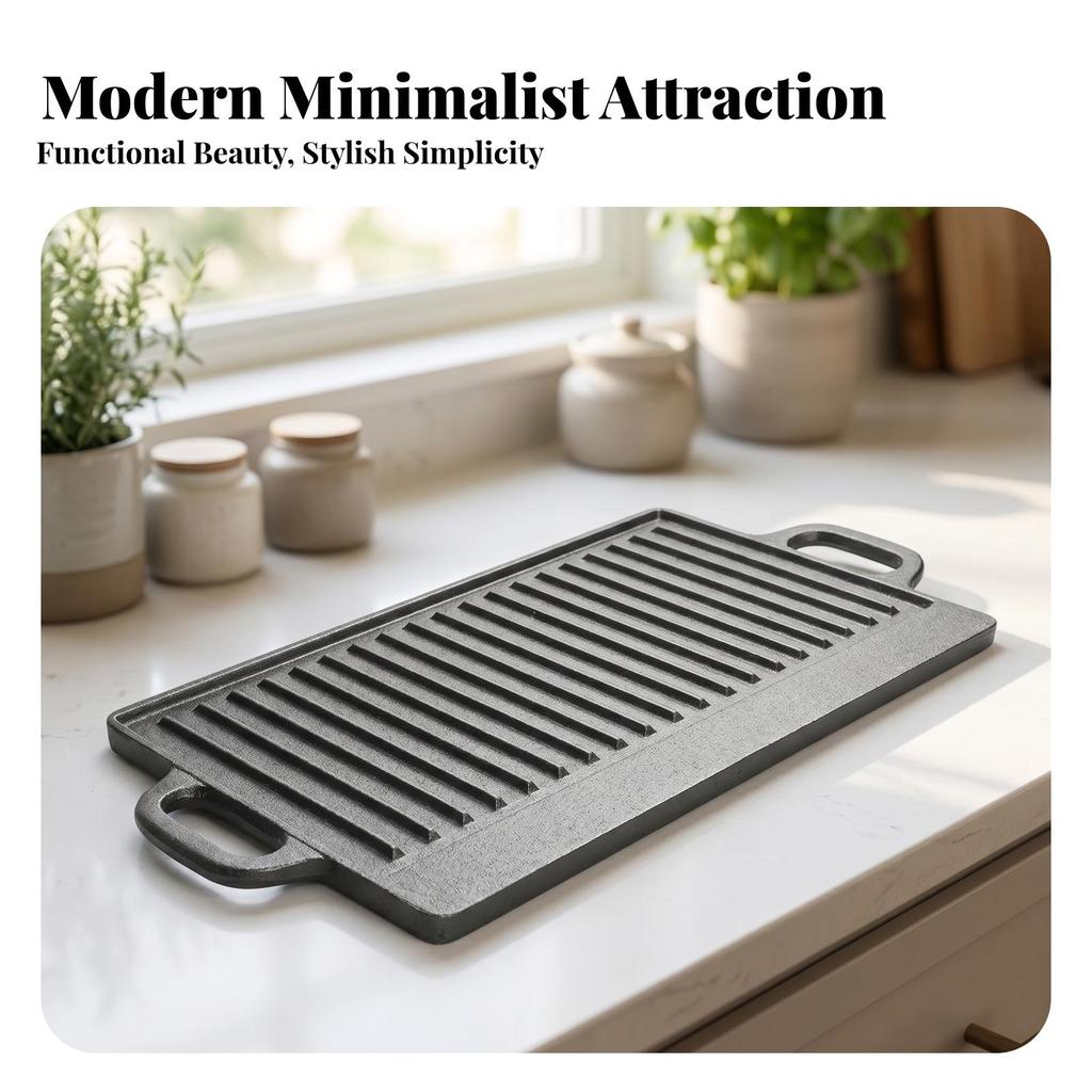 Rectangular Cast Grill Plate Built-in Handles Heavy-Duty