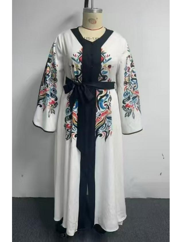 Middle East Ethnic Style Printed Bow V-neck Plus Size Maxi Dress