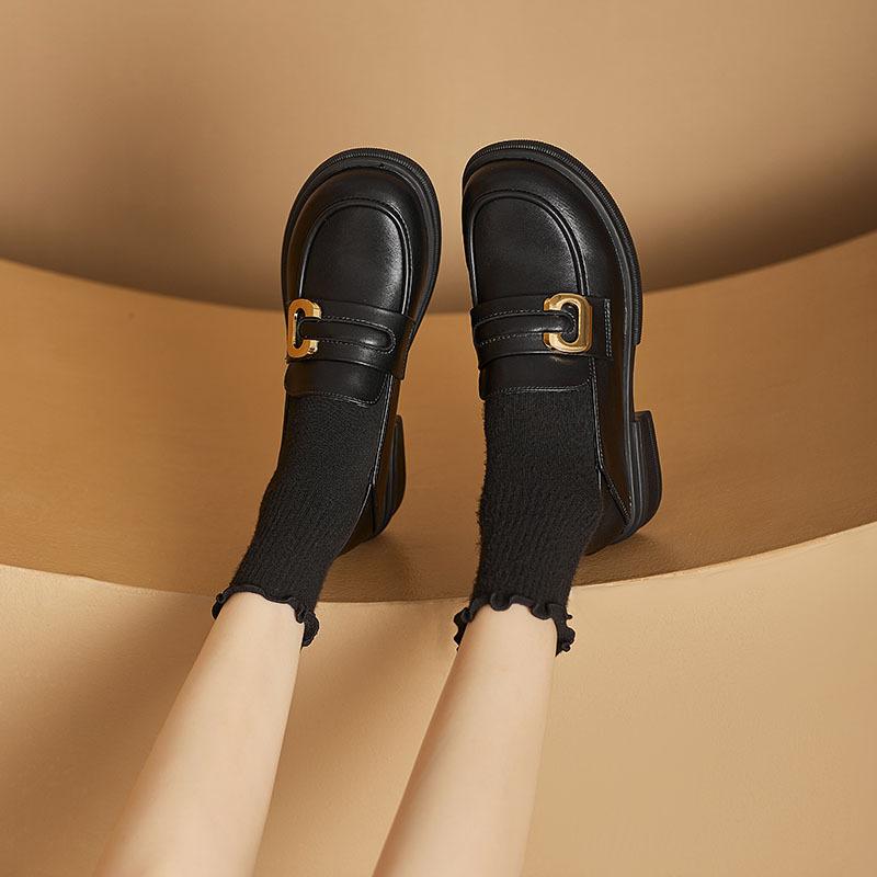 Black Retro British Style Loafers Women'S Single Shoes Soft Sole One Pedal Small Leather Shoes Loafers