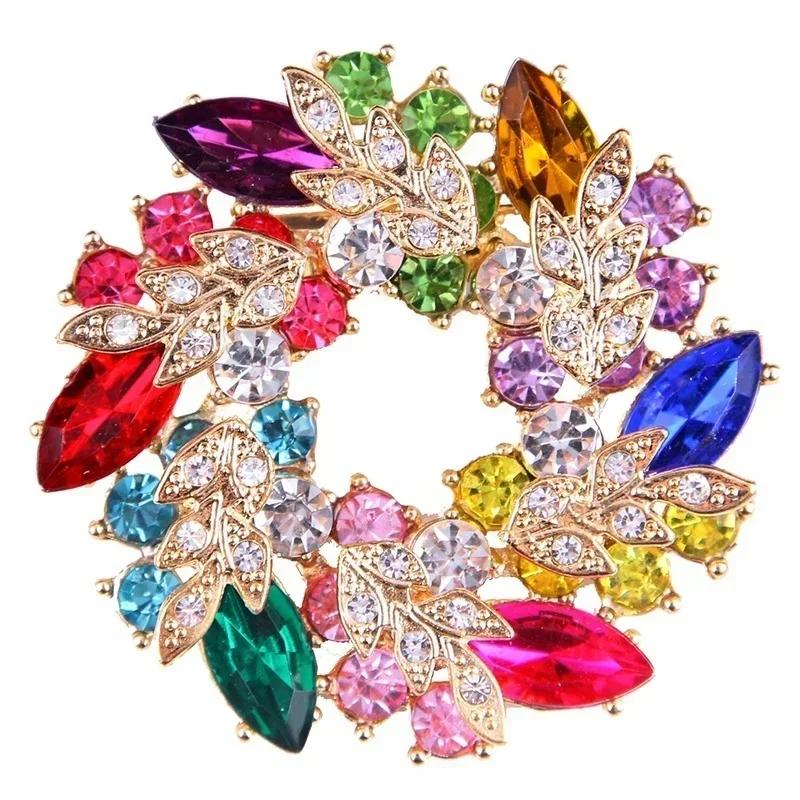 Women Summer Elegant Fashion Rhinestone Crystal Flower Wedding Bridal Bouquet Brooch Pins Brooches Accessories Creative Gifts