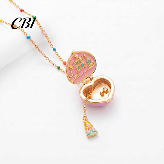 Heart Box Necklace Openable Charm Necklace, Pendant with Mini Figurine, Romantic Jewelry Women Tiny Locket Gift for Wife Girlfriend Anniversary