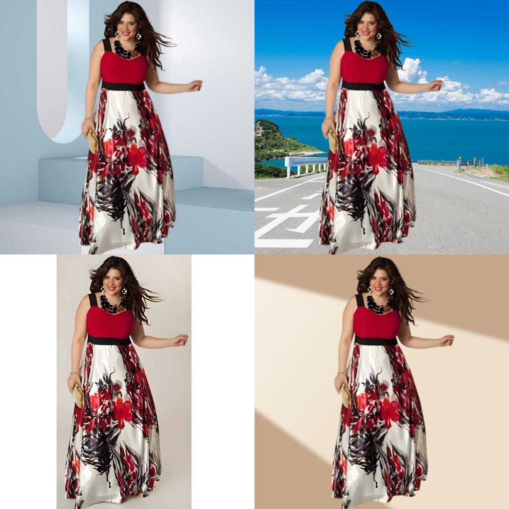 Elegant 2019 Floral Print Sleeveless Maxi Dress For Women In Plus Size Cotton Blend