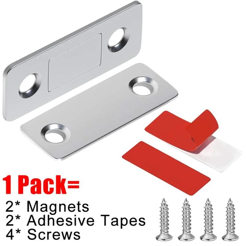 Ultra Thin Magnetic Cabinet Catches-Strong Hold Adhesive Mount No Drill Latch for Kitchen Drawer&Closet Door, Adjustable Stopper