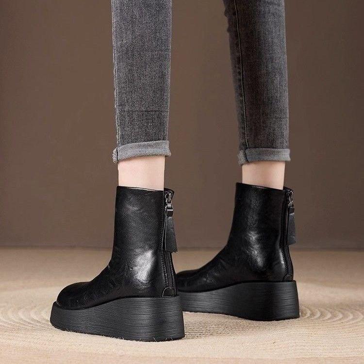 Popular Martin Boots Women's 2025 Autumn and Winter New Versatile Fashion Heightening Short Boots Soft Sole Non-slip Short High-end Women's Boots