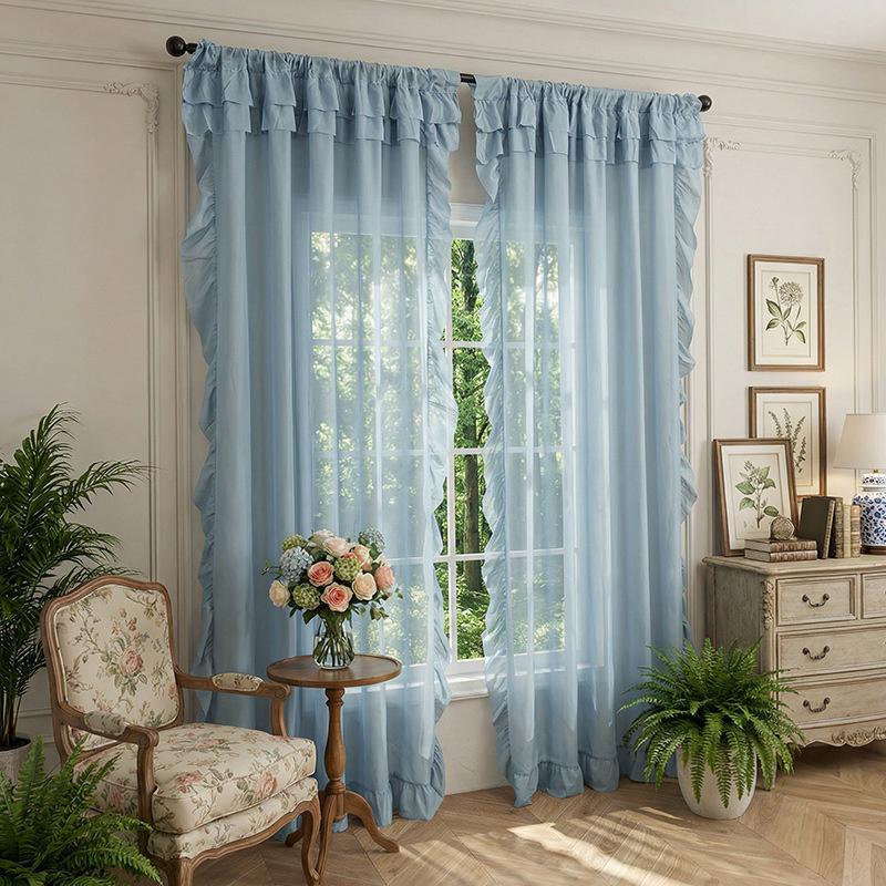 1 Panel Raff-Fenstervorhang, Romantische Raff-Vorhänge für Schlafzimmer, Wohnzimmer oder Esszimmer Bauernhaus Hütte Heimdekoration