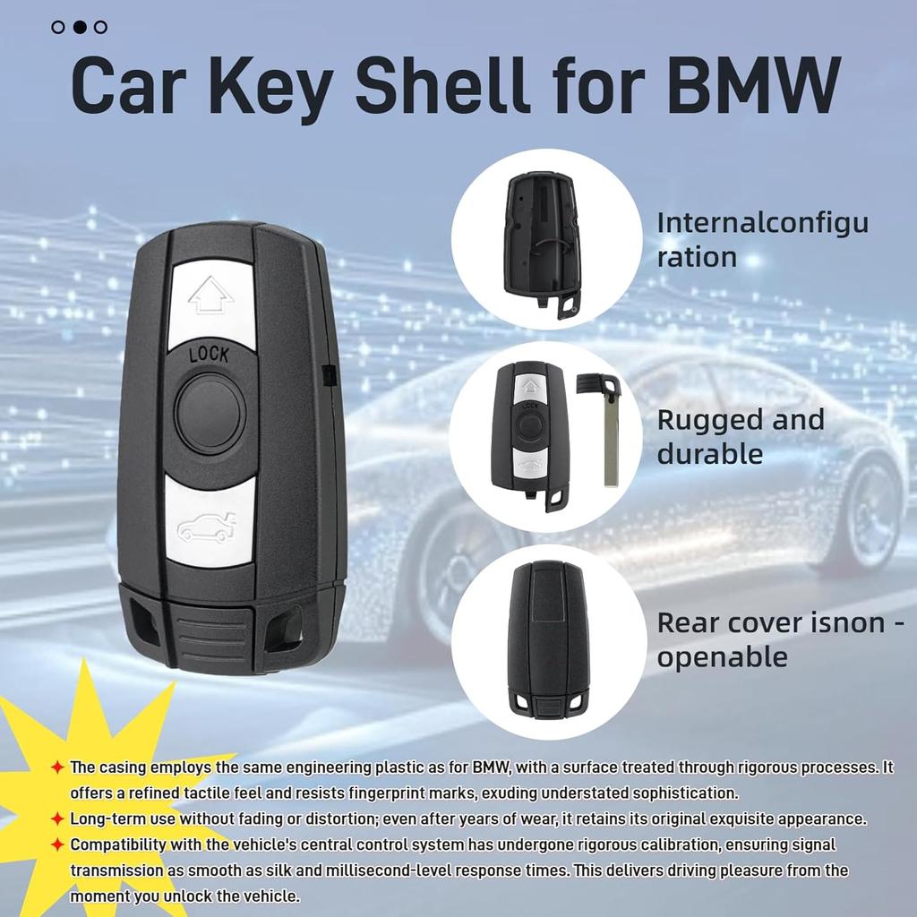 car Key Shell for BMW E87 E81 E90 E71 E53 E60 E61 E64 E70 E84 E89 E90 E91 E92 E93 BMW Key Case with Screwdriver and Keyring, and VL Battery (Rear