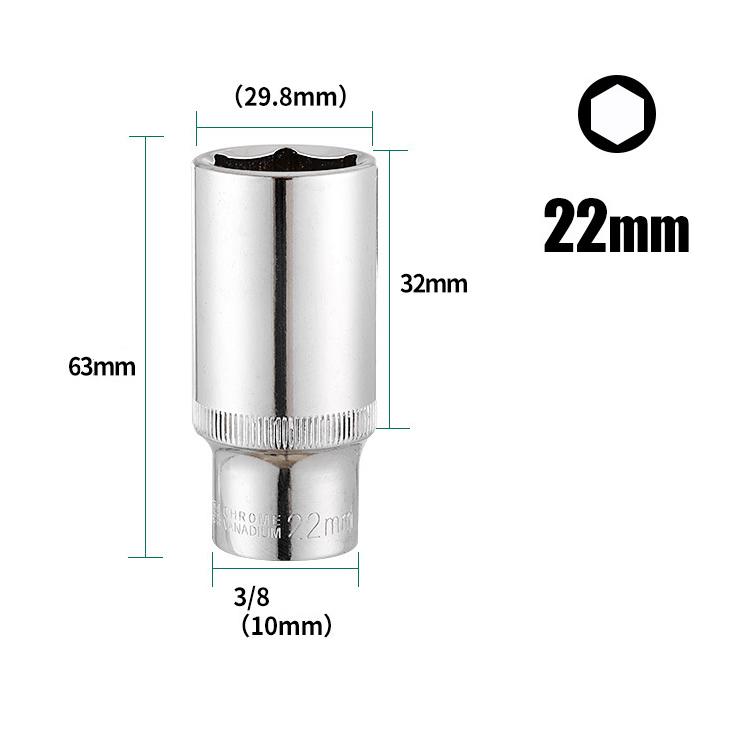 3/8inch Deep Socket Adapter Chrome Vanadium Steel Hex Long Sleeve Wrench Heads 8-24mm Ratchet Wrench Adapter