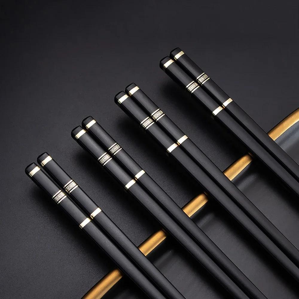 5 Pair Chopsticks Alloy Non-Slip Sushi Chop Sticks Set Japanese Chinese Gift Reusable Chopsticks Tableware Gift Kitchen