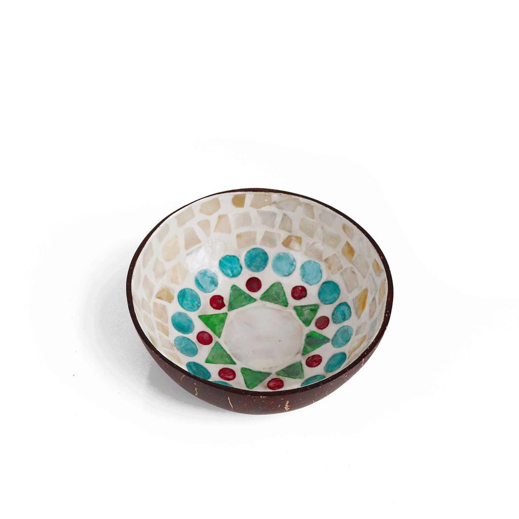 Ručně malovaná miska z kokosové skořápky: Design mušle pro úložný prostor na klíče ve vstupní hale nebo pro servírování salátu