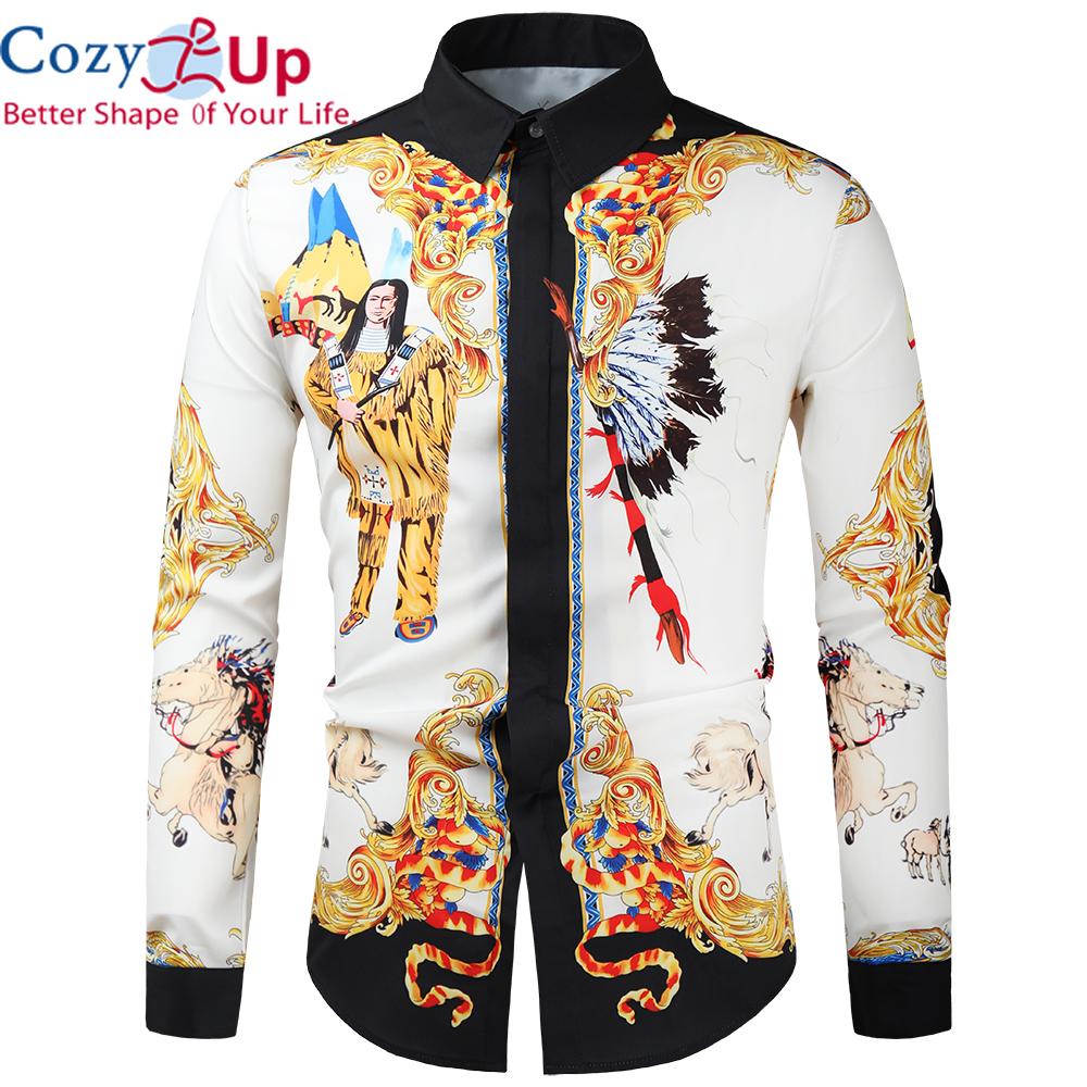

Уютный Up Барокко Королевская рубашка Мужская вечеринка с длинным рукавом Клубное платье Рубашки 2021 Винтаж Роскошный цветочный принт Мужской Slim Camisa Социальная уличная одежда