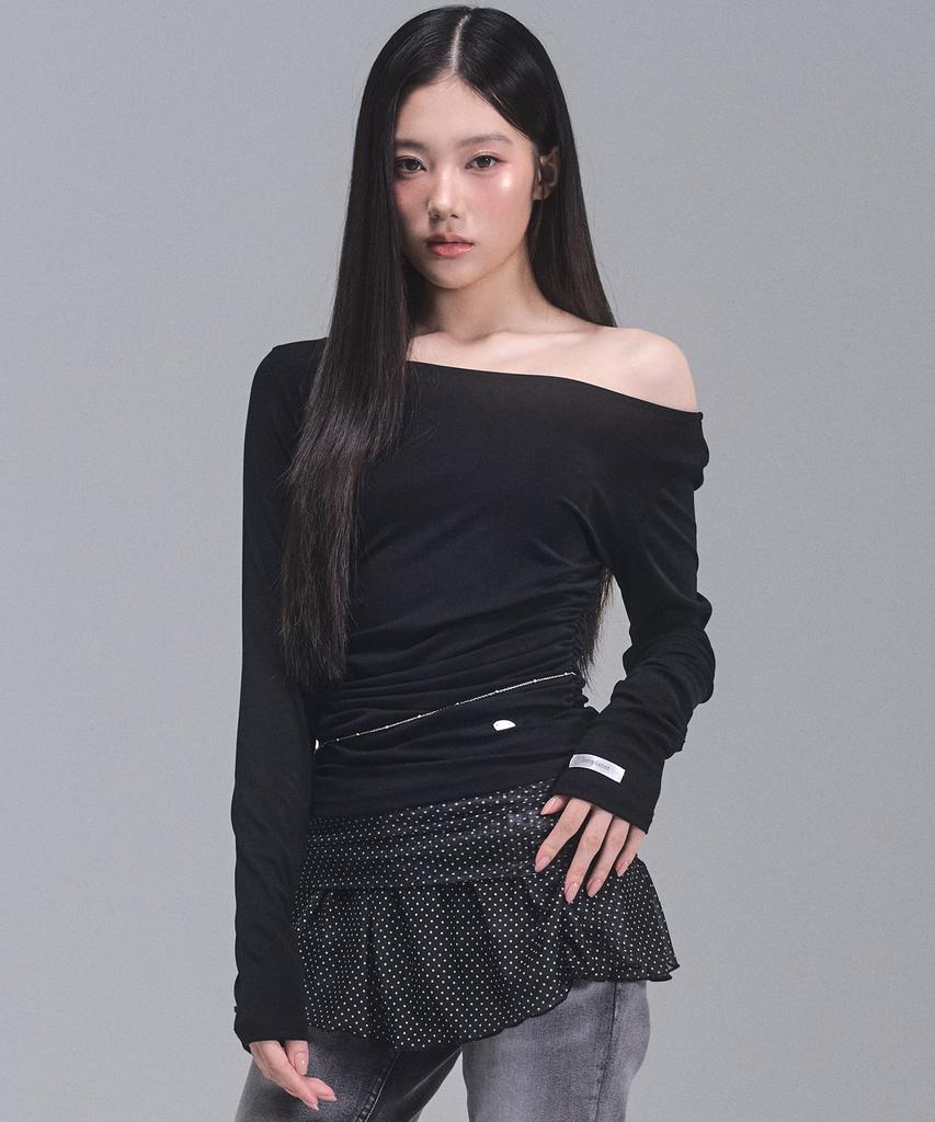 ZEROPLANET Joy Shirred Long Sleeve Top [Black]