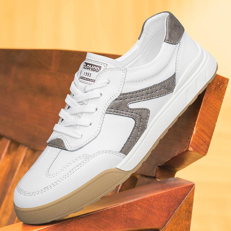 

Мужские кожаные кроссовки Повседневная обувь Плоские туфли для мужчин 43 серый/белый