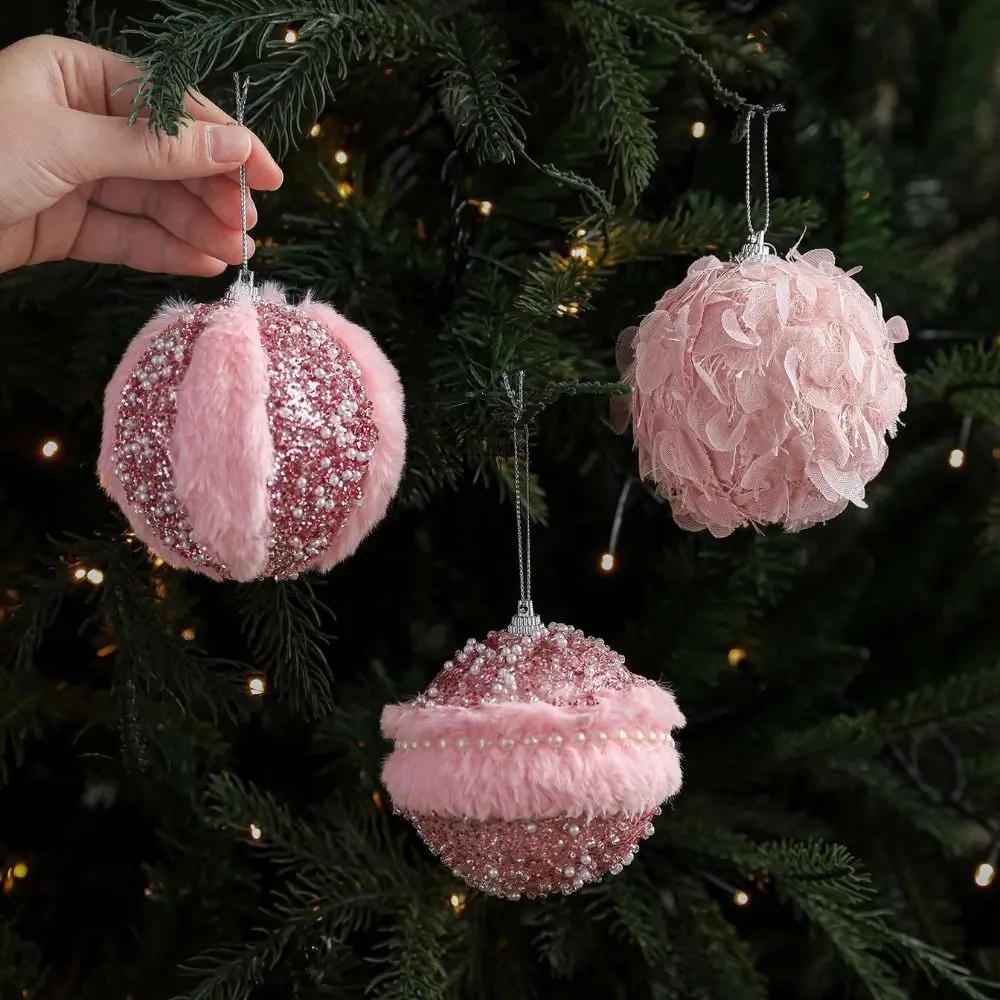 Exquisite Pink Christmas Tree Ornaments Foam Ball Xmas Tree Hangings Petal DIY Xmas Tree Hanging Xmas Decorations
