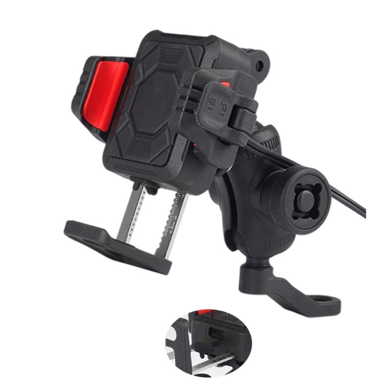 

Motorcycle Handlebar/Rearview Mirror Mounted Phone Holder Rotating Stand 15W Wireless & USB C 33W Fast Charging Holder