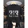 313 Detroit City Graficzny T-shirt Męski Casual Krótki Rękaw Okrągły Dekolt Czysta Bawełna Letnia Modna Koszulka