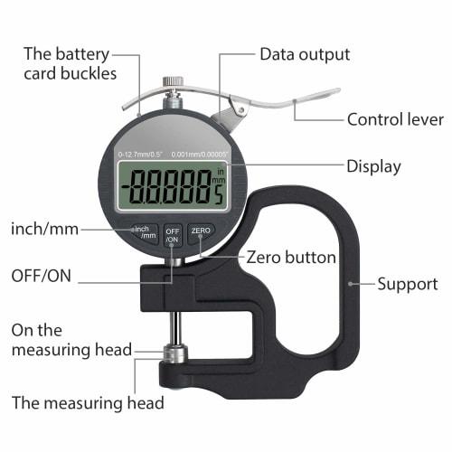 Neoteck Digital Thickness Gauge, 0.001mm Accuracy, 0-12.7mm Measurement Range, Aluminum Alloy Construction, Large LCD Display, High-Precision Thicknes