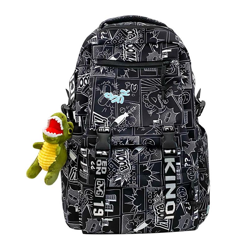 School bag male Korean version manga letters large capacity junior high school student campus backpack cool street couple backpack