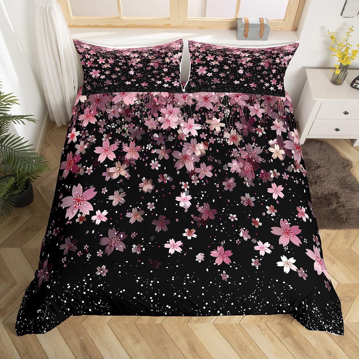 

Watercolor Gradient Duvet Cover Queen Abstract Cherry Blossom Bedding Set Nature Botanical Comforter Cover Soft Boho Quilt Cover EU Single(135x200cm)