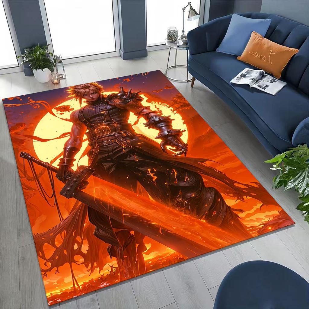 Cartoon Final Fantasy Sephiroth Cloud Tifa Game Rug for Bedroom Living Room Sofa Home Doormat Decor, Large Non-slip Floor Mat