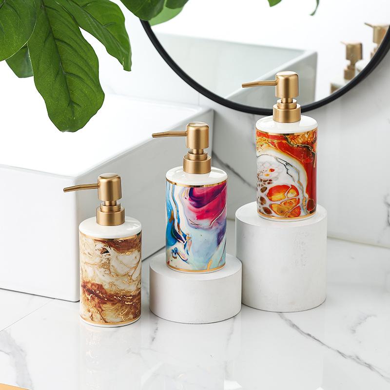 Gold-plated Marble Soap Dispenser Creative Ceramic Emulsion Bottle Bathroom Decoration Hand Sanitizer Shampoo Pressure Bottle