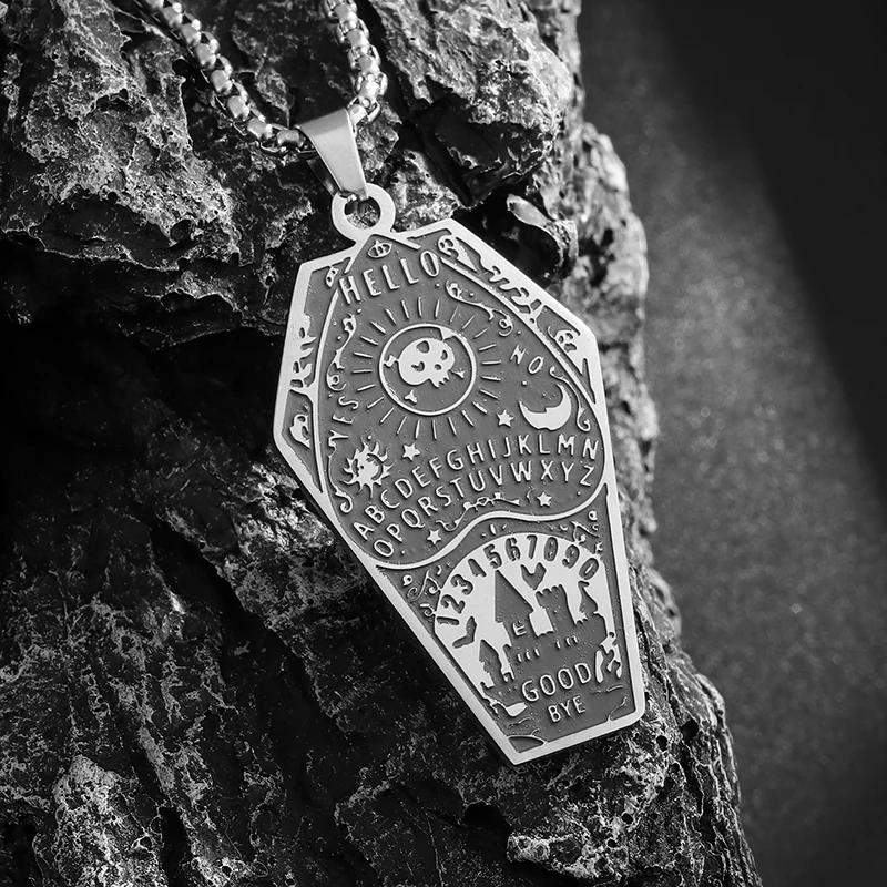 Stainless Steel Gothic Coffin Castle Pendant Necklace Suitable for Men and Women Personalized Trendy Halloween Accessories