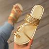 Fashion Ring Toe Gold Flat Sandals for Women Roman Style Braided Strap Summer Slippers Woman Comfortable Non Slip Outdoor Beach Slides