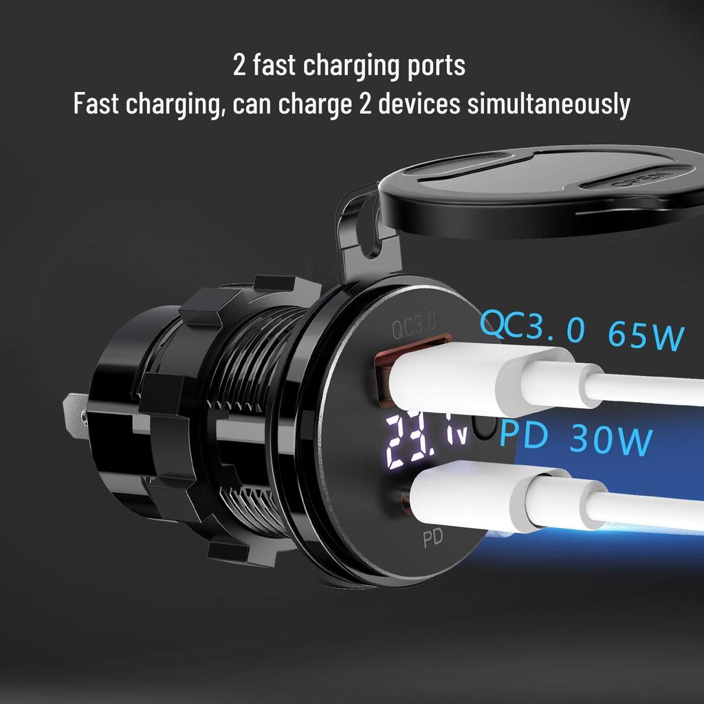 Cross-border Car Charger with PD+QC3.0, Voltage Display & Modified USB Charging