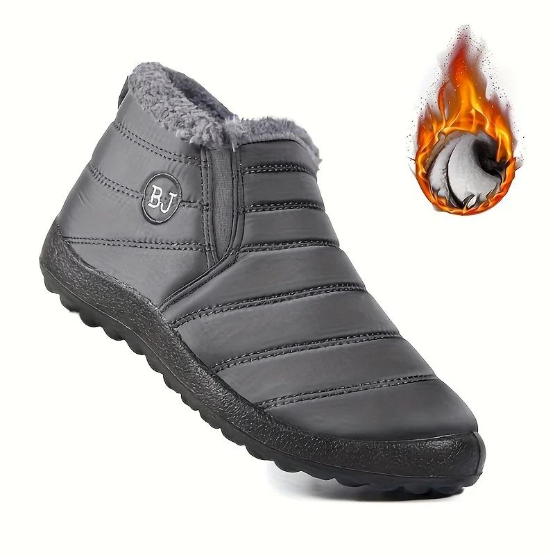 Cozy Men's Plus Size Solid Color Fleece Ankle Boots, Non-Slip Warm Slip-On Winter Boots for Ultimate Comfort