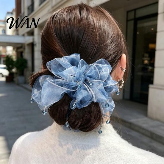 Broken Hair Fixer Tie Beads Decor Double Layer Mesh Women Organizer Rope Bun Half-Tied Hairstyles Ponytail Holder Accessory Soft