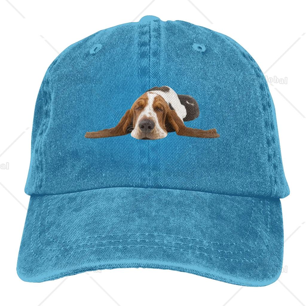 Jeanskappe, Basset Hound Dog Sleep Baseball-Dad-Kappe, verstellbar, klassisch gewaschen, 100 % Baumwolle, Sport für Unisex-Frauen