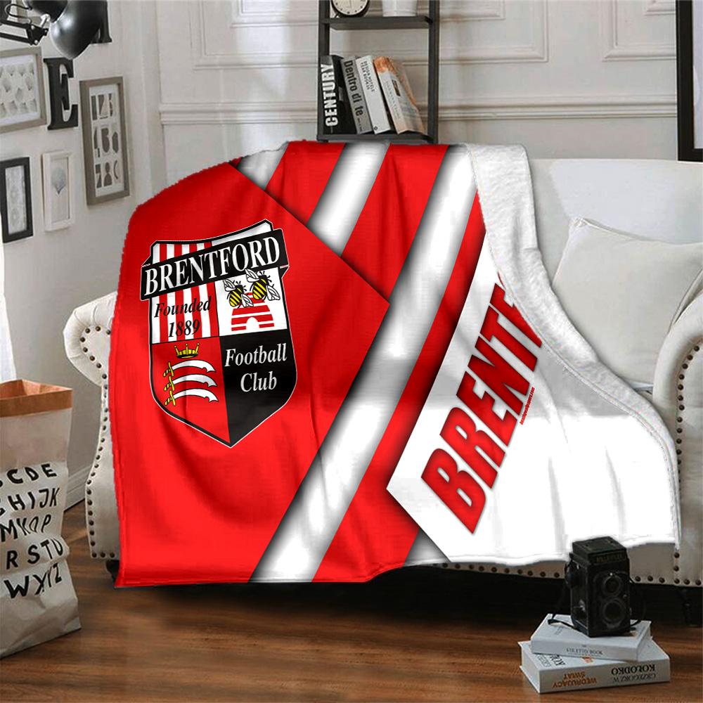 Brent-ford Football Club Crest Flannel Blanket, Soft Polyester, Modern Design, All-Season for Camping, Travel, Gifts for Holidays or Birthdays