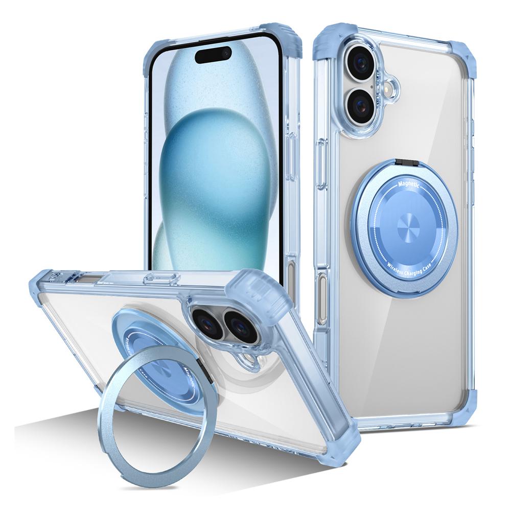 KEYSION HD Transparent Stoßfest Fall für MagSafe für iPhone 16 Pro Max 16 Plus 360 ° Drehbare Magnetische Ring Stand Telefon Abdeckung