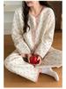 Layered Long Sleeve Cotton Quilted Pajamas Set for Women - Autumn/Winter Casual Cardigan Homewear